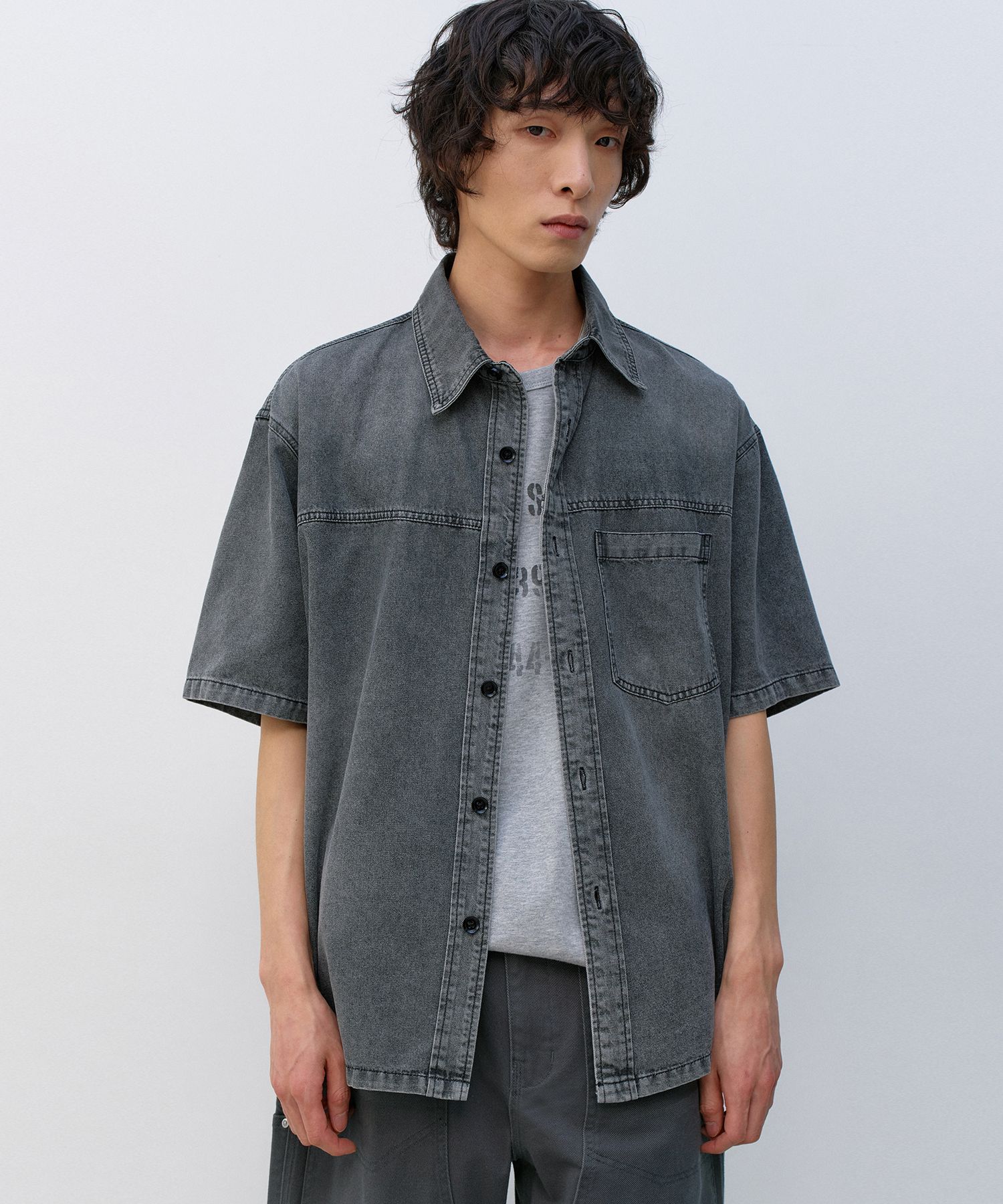 MUSINSA公式 | INSILENCE スラッシュウォッシングデニムシャツ WASHED GREY