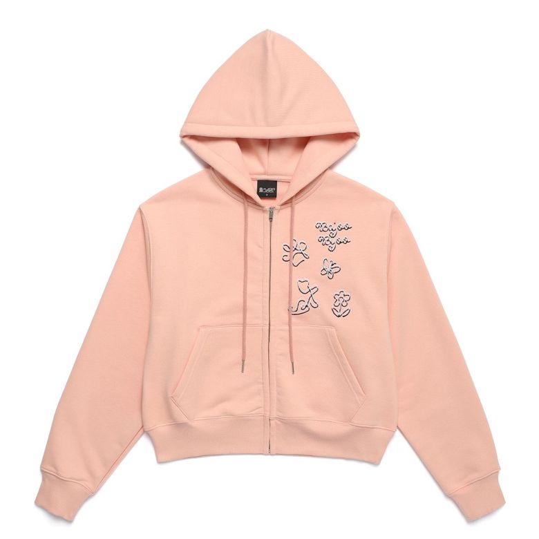 CHAIN EMBROIDERY HOODIE ZIP-UP  [PEACH]