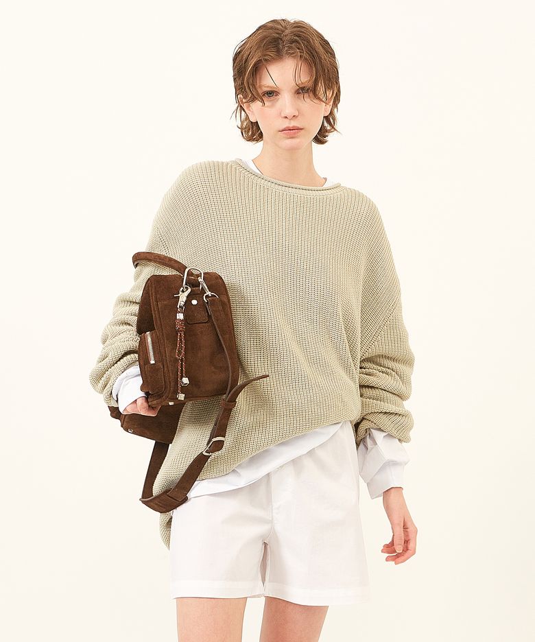 W Vianne rolled edge supima sweater natural