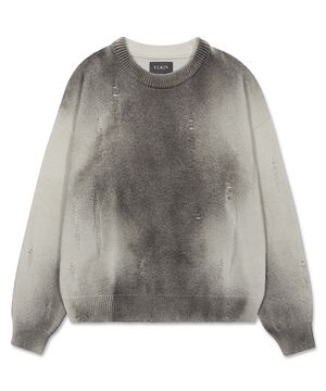 [런웨이] 스프레이 데미지 라운드 니트_그레이