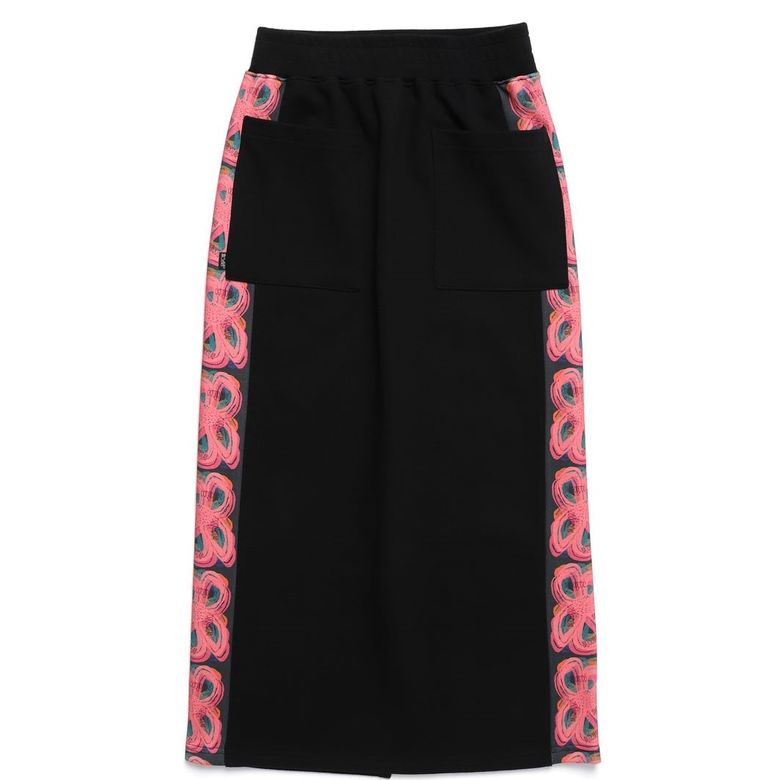 BIG POCKET H LINE FLOWER LONG SKIRT [BLACK]