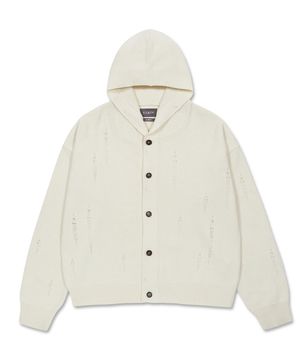 [런웨이] 데미지 후드 니트 가디건_오트밀