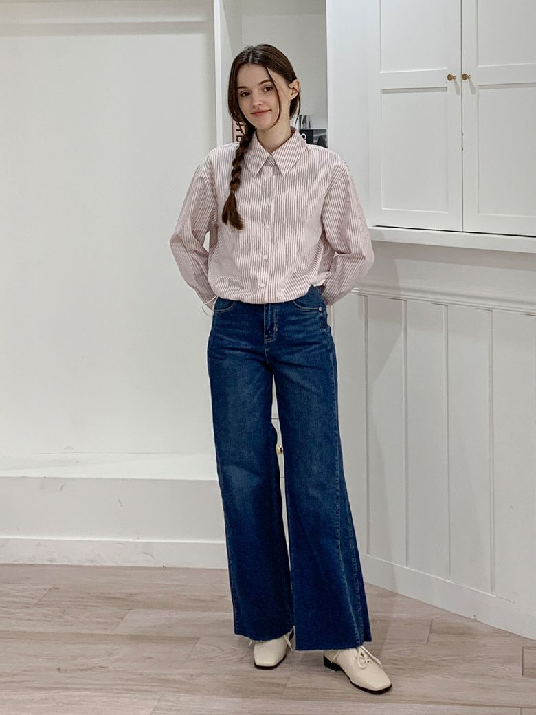Semi wide straight machine denim pants