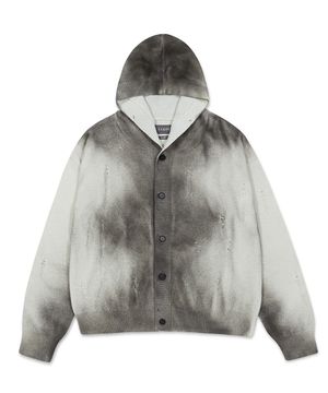 스프레이 데미지 후드 니트 가디건_그레이