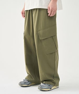 오블리크 오버사이즈 카고 밴딩 치노 팬츠 [KHAKI]