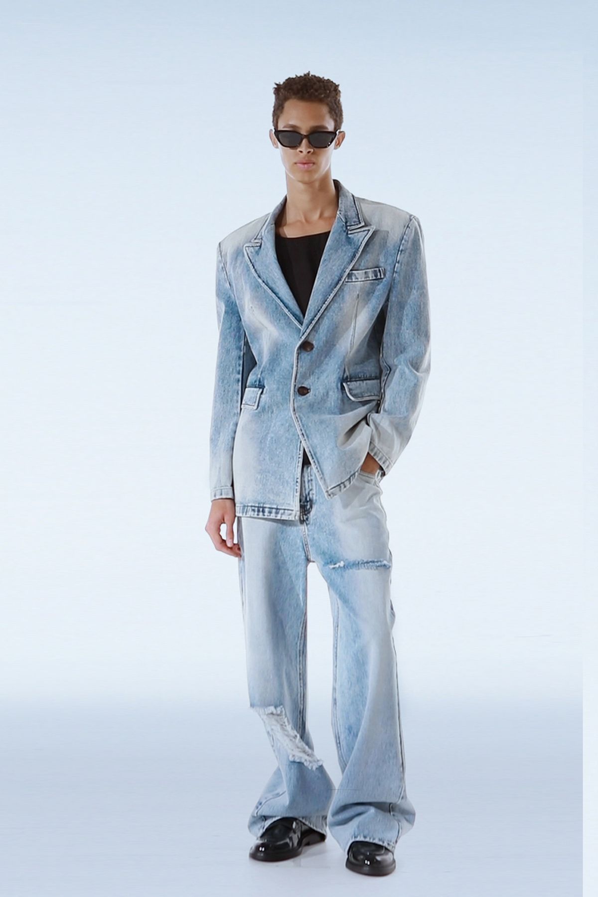 더발론(THE BALLON) MENS WASHED WIDE JEANS - BLUE