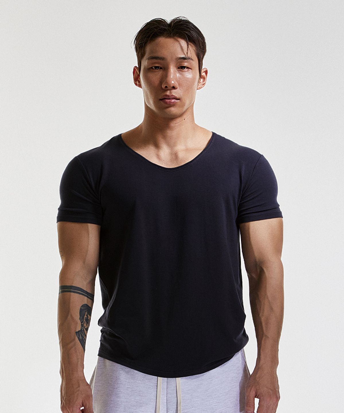 알브이디(RVD) 텐셀모달 와이드 U넥 머슬핏 반팔티 (네이비)