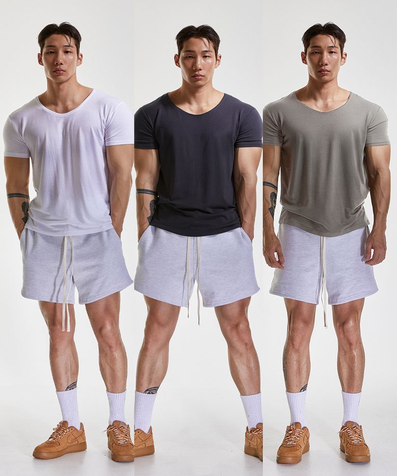 텐셀모달 와이드 U넥 머슬핏 반팔티 (6pack)