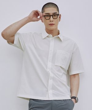 남성 원 포켓 세미 루즈 핏 반팔 셔츠 (O-WHITE) (HA4SS02-33)