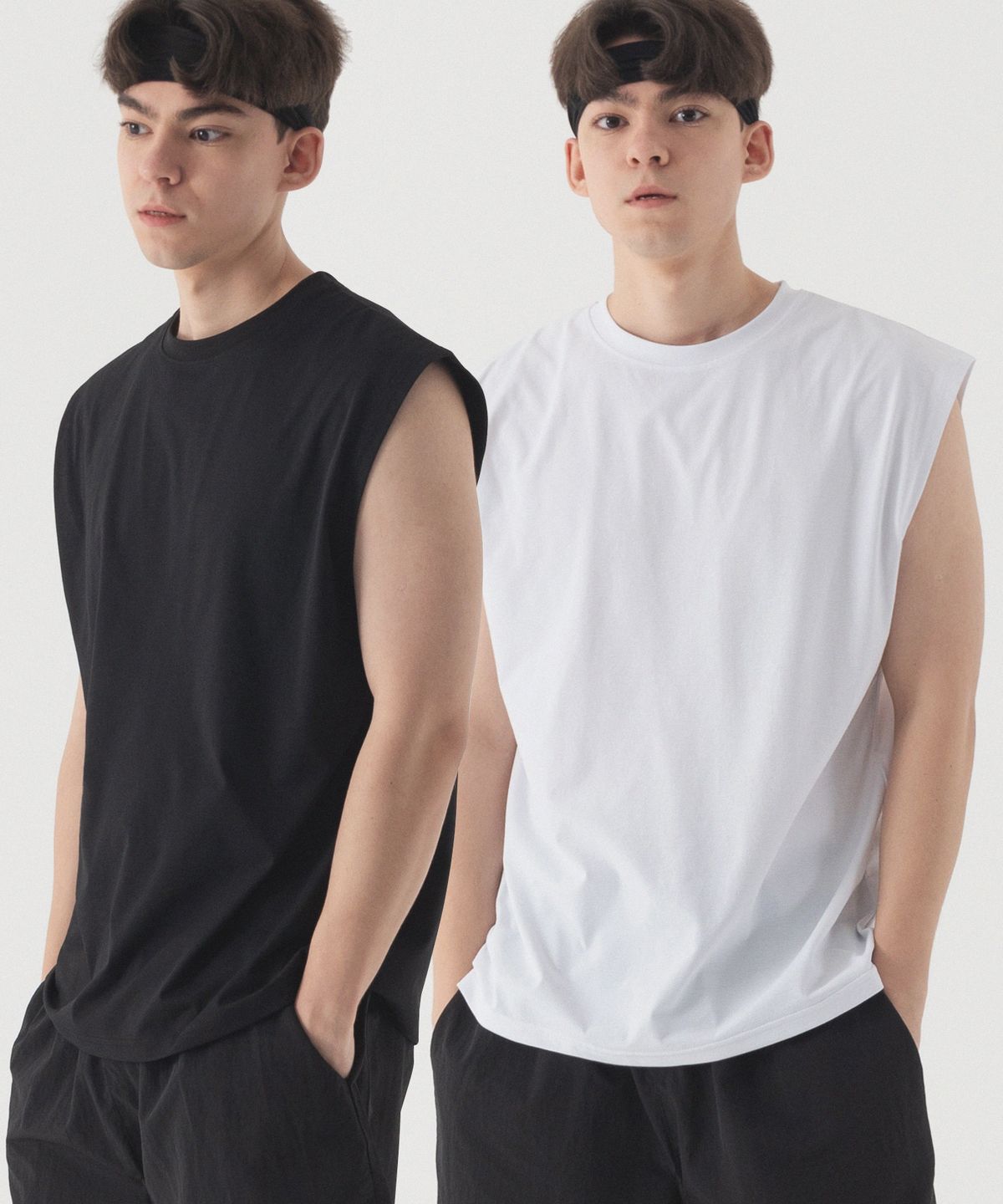 피아네르(PIANER) [2 PACK] 스포츠 오버핏 슬리브리스 (2color)