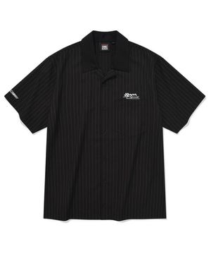 VSW Stripe Open Collar Shirt Black