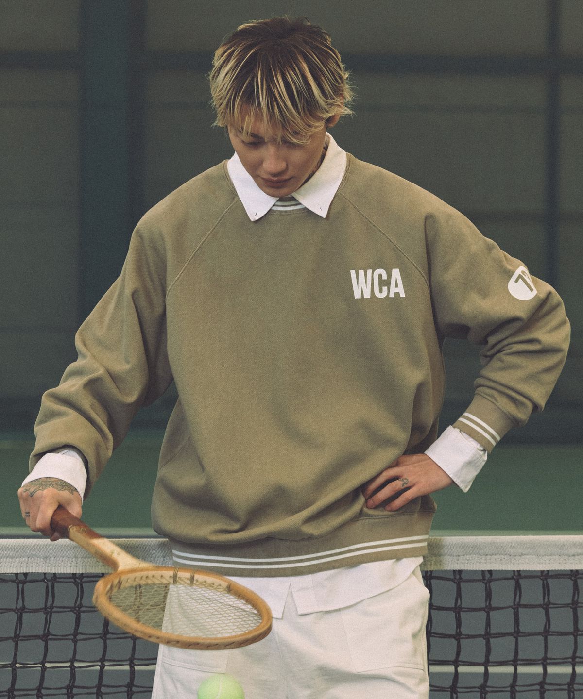디스커스 애슬레틱(DISCUS ATHLETIC) DA × OAM Stripe Ribbed Sweatshirt Khaki Beige