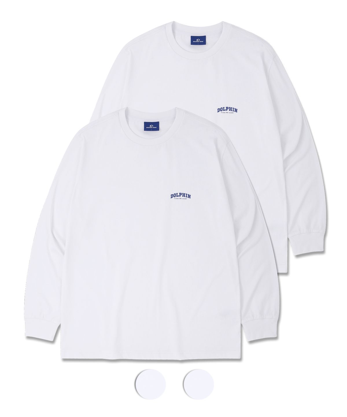 돌핀웨이브어패럴(DOLPHIN WAVE APPAREL) [2PACK]돌핀 아치로고 롱 슬리브 티셔츠 화이트 2팩