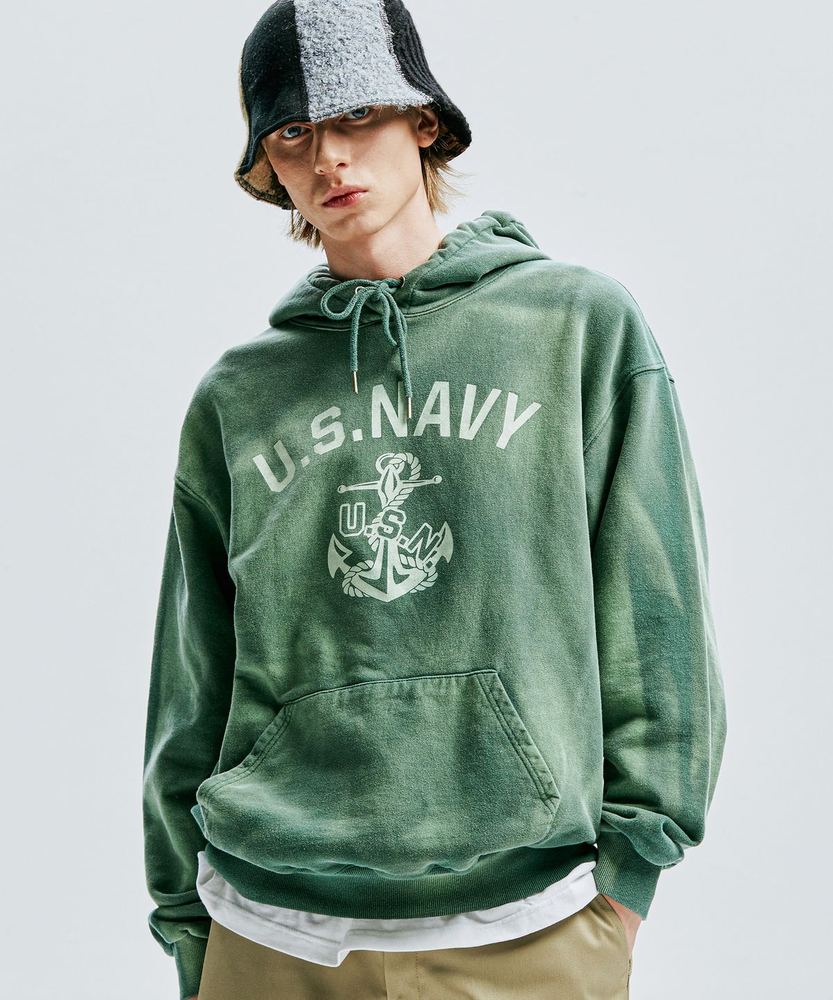 케이엔드(KND) USN VTG 다잉 후디 더스티 그린