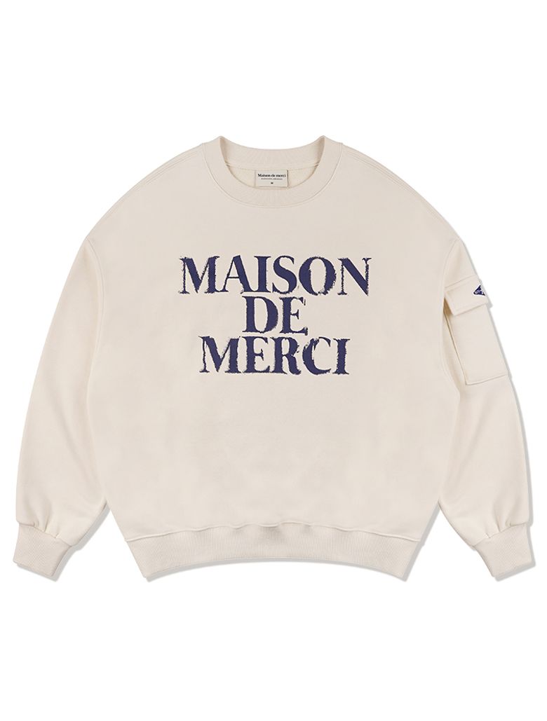 UNISEX 카고포켓 DISPLACE 로고 맨투맨 크림(FCE1TS101M)