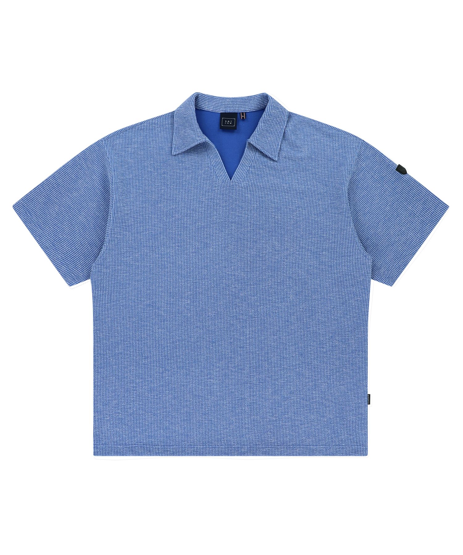 ★2024SS新作★ROMANTIC CROWN★OPEN COLLAR POLO KNIT SHIRT MUSINSA | ROMANTIC CROWN Open Collar Polo Knit Shirt_Blue
