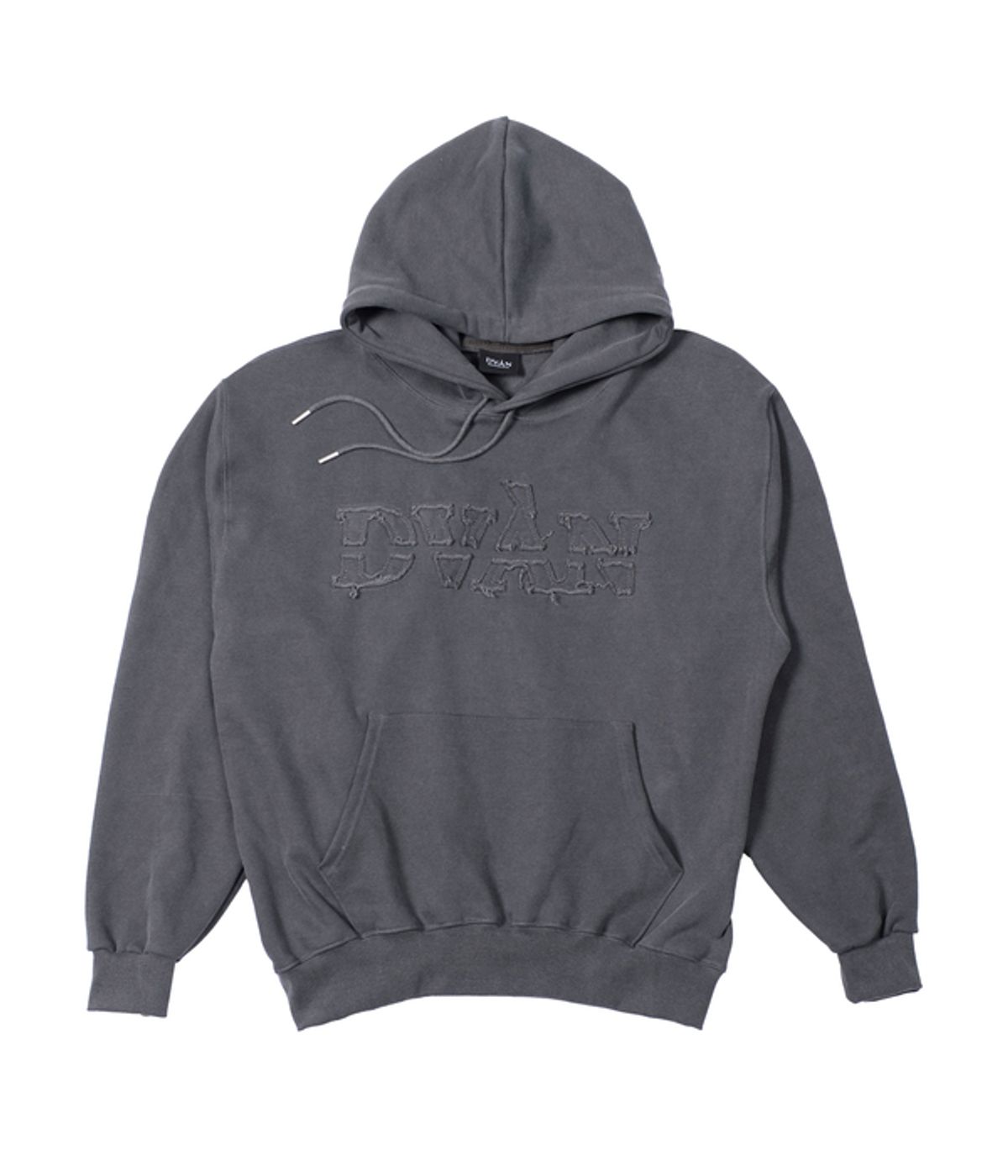 드반(DVÀN) DAMAGED EMB PIGMENT HOODIE CHARCOAL 데미지 차콜 후드