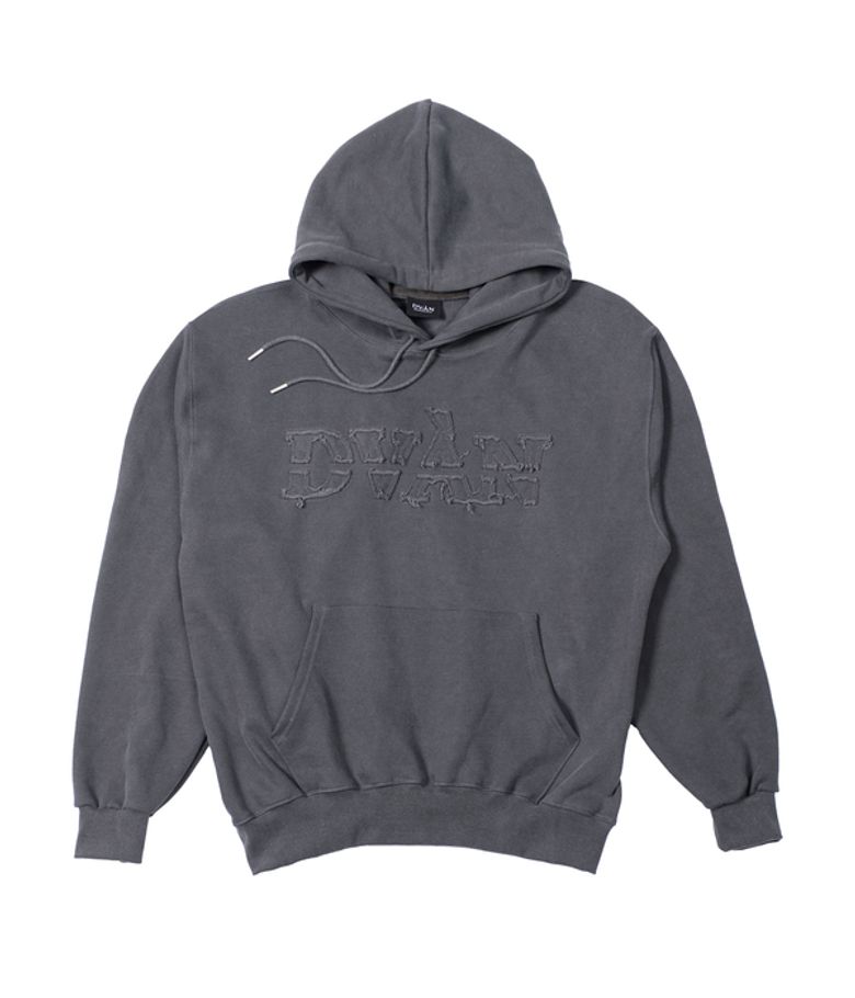 DAMAGED EMB PIGMENT HOODIE CHARCOAL 데미지 차콜 후드