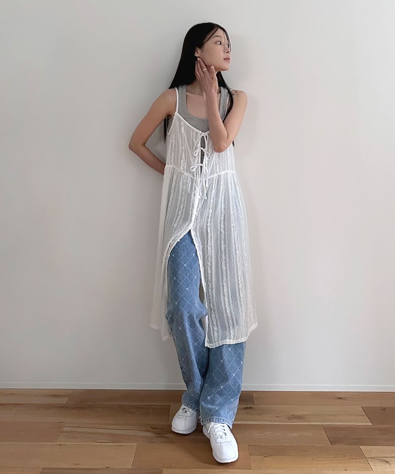 LACE CHIFFON ONE PIECE (WHITE)