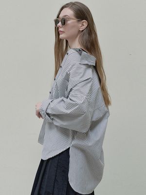 Unbalance Stripe overfit shirt - white
