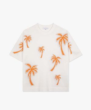 [24SS] LKS51364오프화이트 야자수패턴 라운드넥 반팔 티셔츠