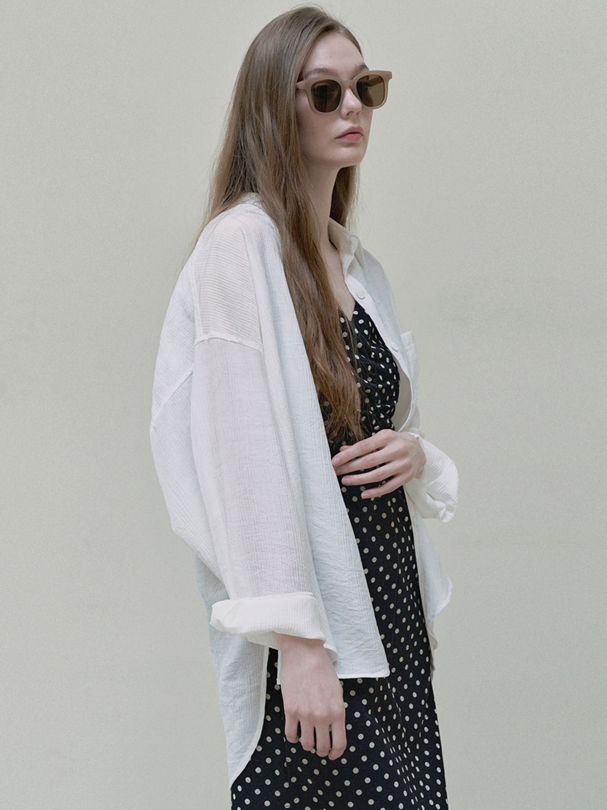 아방(AVANT-G) See Through Unbalance Shirt - ivory