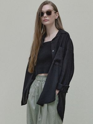 See Through Unbalance Shirt - black