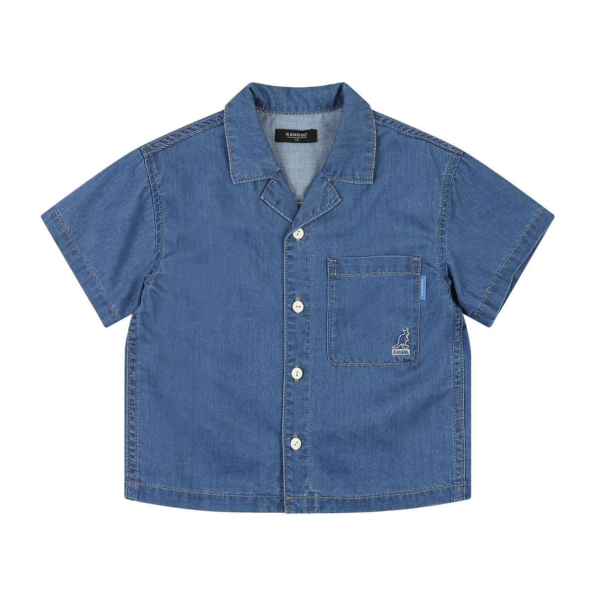 캉골키즈(KANGOL KIDS) 썸머 쿨 데님 하프 슬리브 셔츠 QB 0005 라이트 블루/AQBCSH00050LU