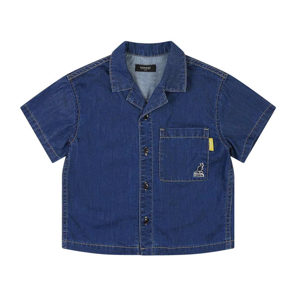 캉골키즈(KANGOL KIDS) 썸머 쿨 데님 하프 슬리브 셔츠 QB 0005 블루/AQBCSH00050BU