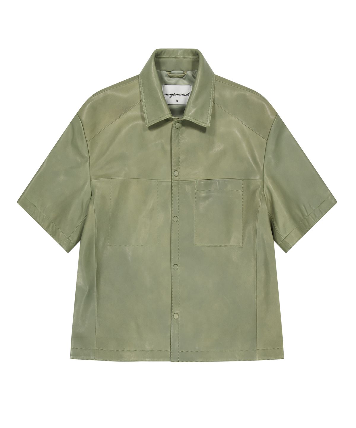 언지미크(UNGIMMICK) NAPPA LEATHER SHORT SLEEVE SHIRT (OLIVE / LAMBSKIN)