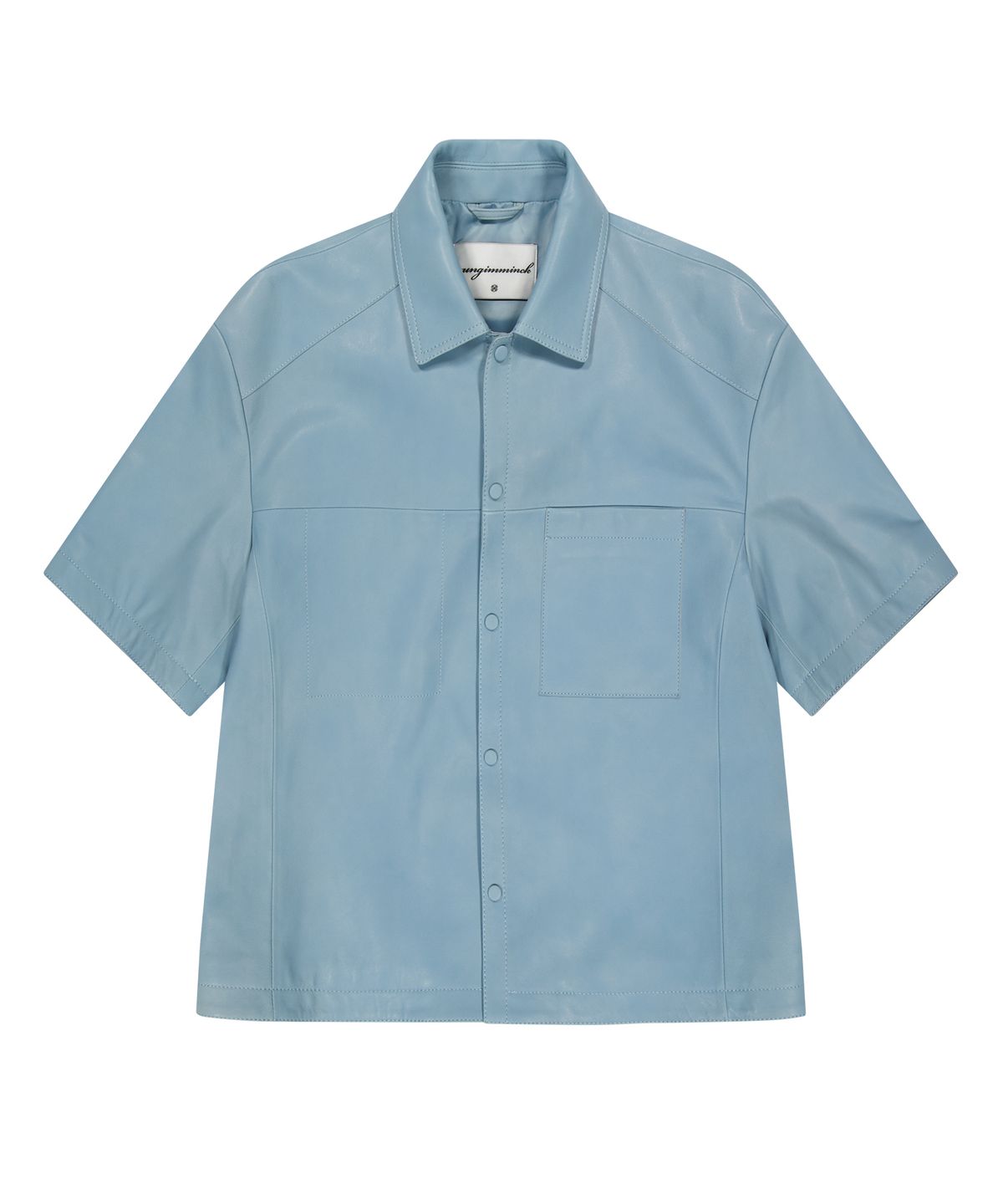 언지미크(UNGIMMICK) NAPPA LEATHER SHORT SLEEVE SHIRT (SKY BLUE / LAMBSKIN)
