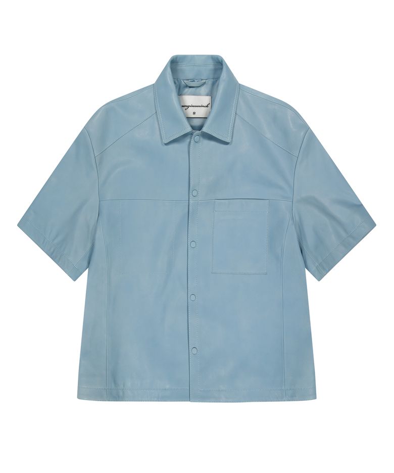 NAPPA LEATHER SHORT SLEEVE SHIRT (SKY BLUE / LAMBSKIN)