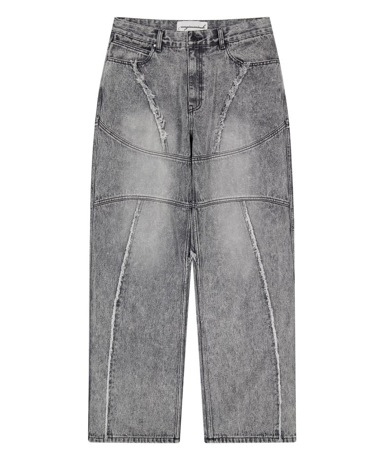 STONE WASHED DENIM PANTS (GRAY)