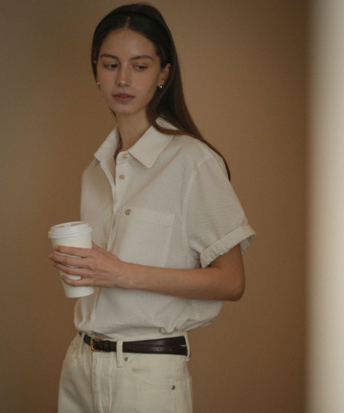 노운베러(KNOWNBETTER) Roll up stripe half sleeve shirt_Ivory