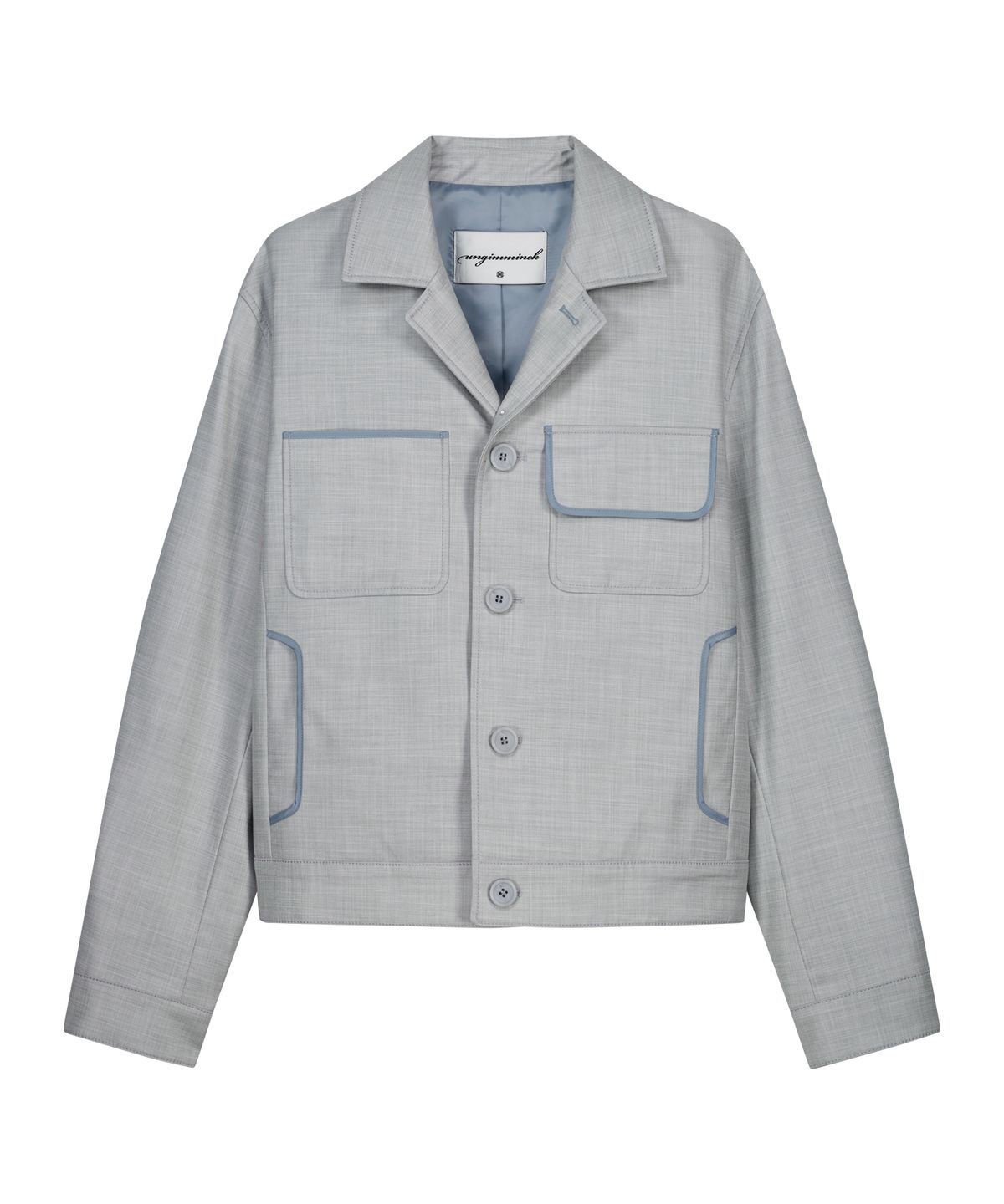 언지미크(UNGIMMICK) CROPPED PANEL TWILL JACKET (GRAYISH BLUE)