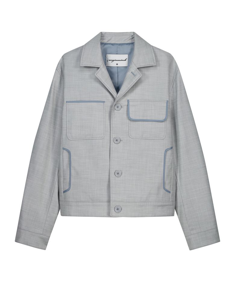 CROPPED PANEL TWILL JACKET (GRAYISH BLUE)