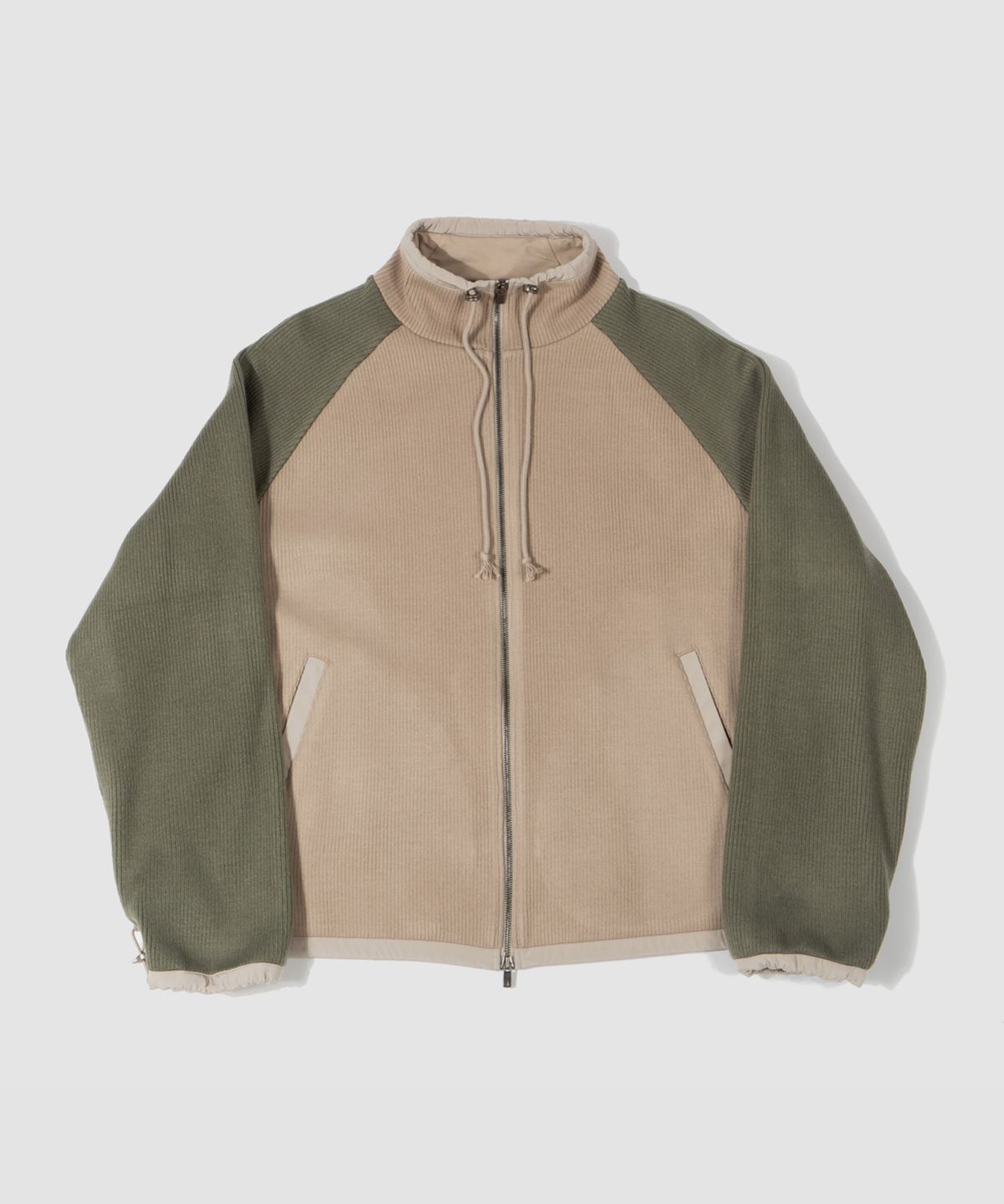 더가스펠오브(THEGOSPELOF) WOVEN BINDING KNIT ZIPUP / BEIGE OLIVE