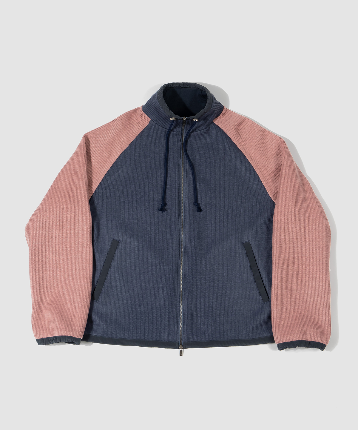 더가스펠오브(THEGOSPELOF) WOVEN BINDING KNIT ZIPUP / NAVY PINK