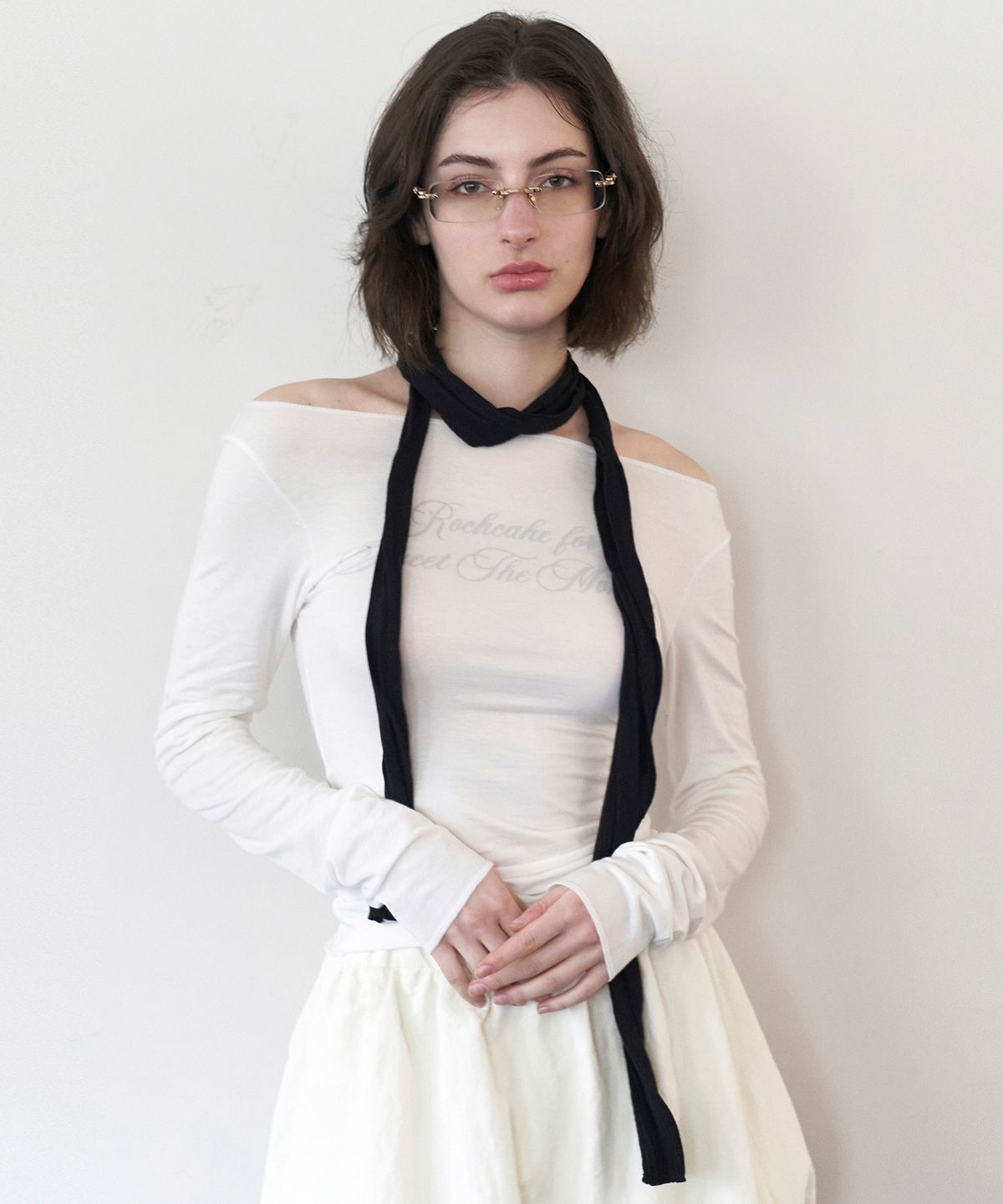 락케이크(ROCKCAKE) Cursive Mesh Top - Ivory