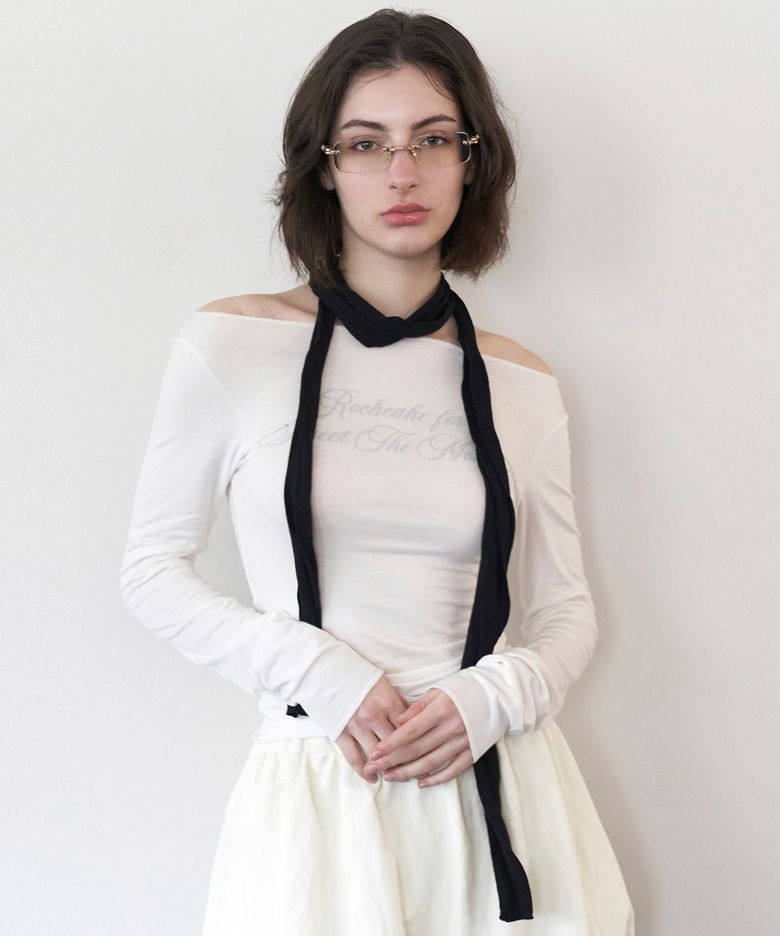 Cursive Mesh Top - Ivory
