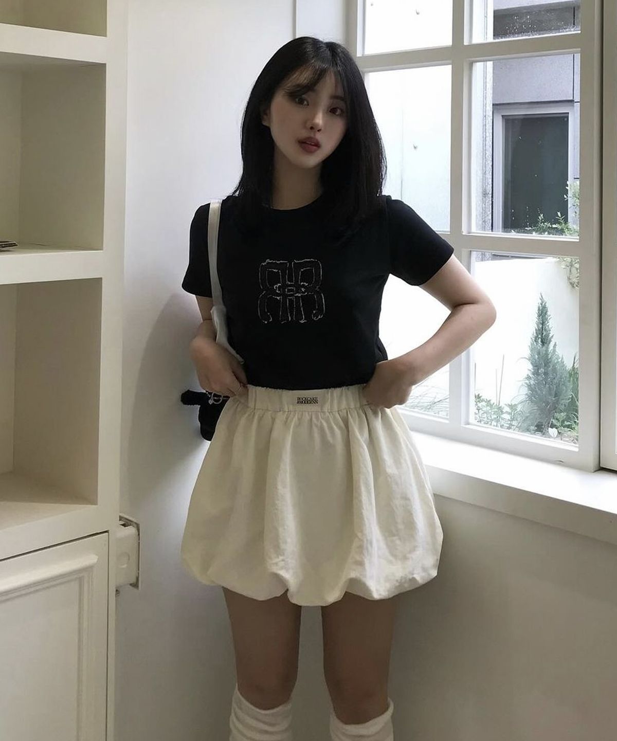 락케이크(ROCKCAKE) Nylon Shirred Balloon Skirt - Ivory