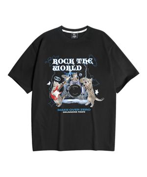 락냥이 디지털 오버핏 반팔티셔츠 블랙