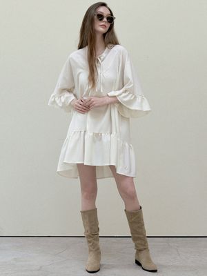 Ethnic Shirring Strap Dress - cream