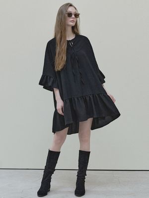 Ethnic Shirring Strap Dress - black