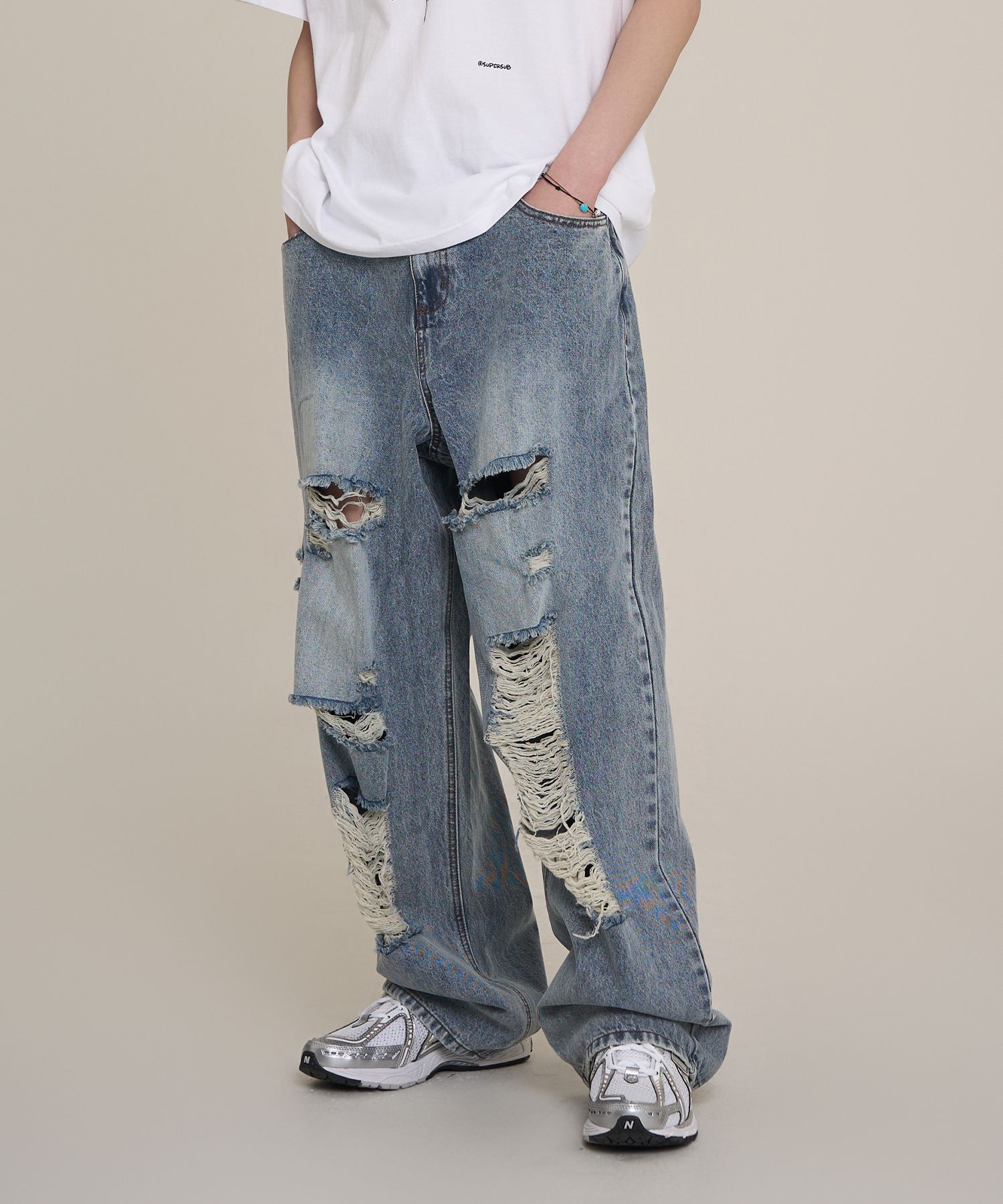 ★SUPERSUB★ Destroyed washed denim pants light blue WOIE4TG MUSINSA | SUPERSUB Destroyed Washing Denim Pants - Light Blue