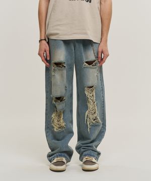 디스트로이드 워싱 데님 팬츠 - 라이트 블루