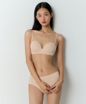 우먼즈 오프숄더 와이어리스 브라 [라이트 베이지]