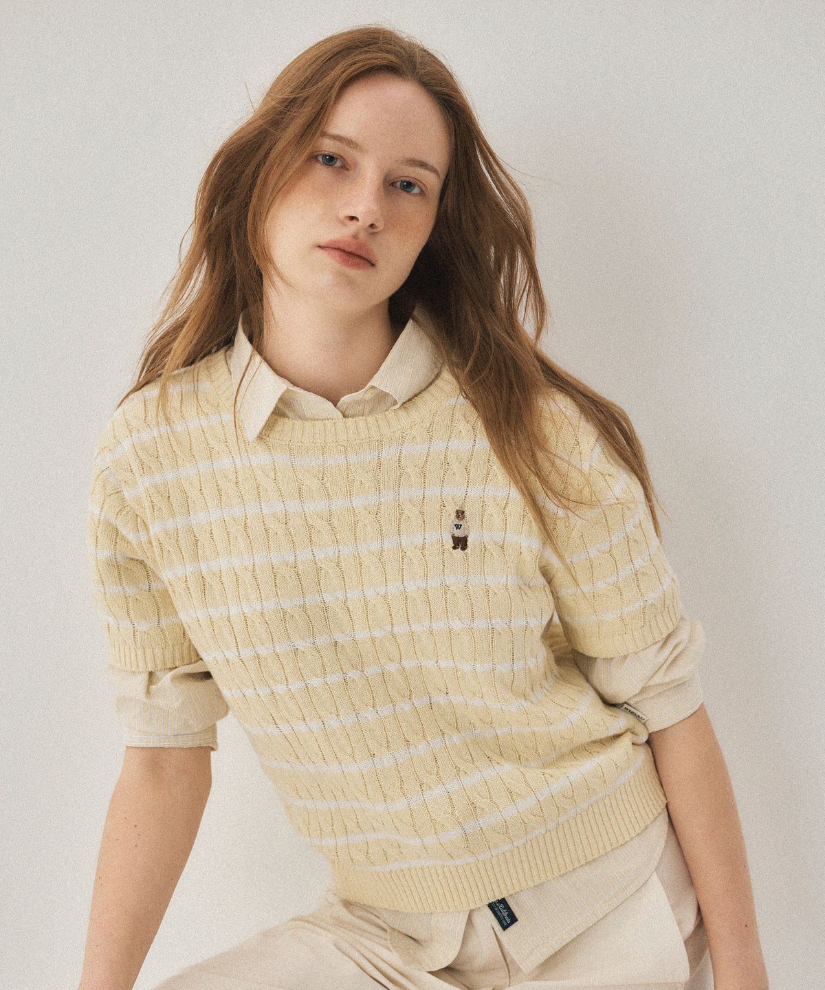 후아유(WHO.A.U) Steve Melange Short Sleeve Sweater / WHKAG2412F