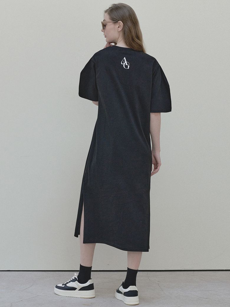 Dart Sleeve Logo Long Dress - black