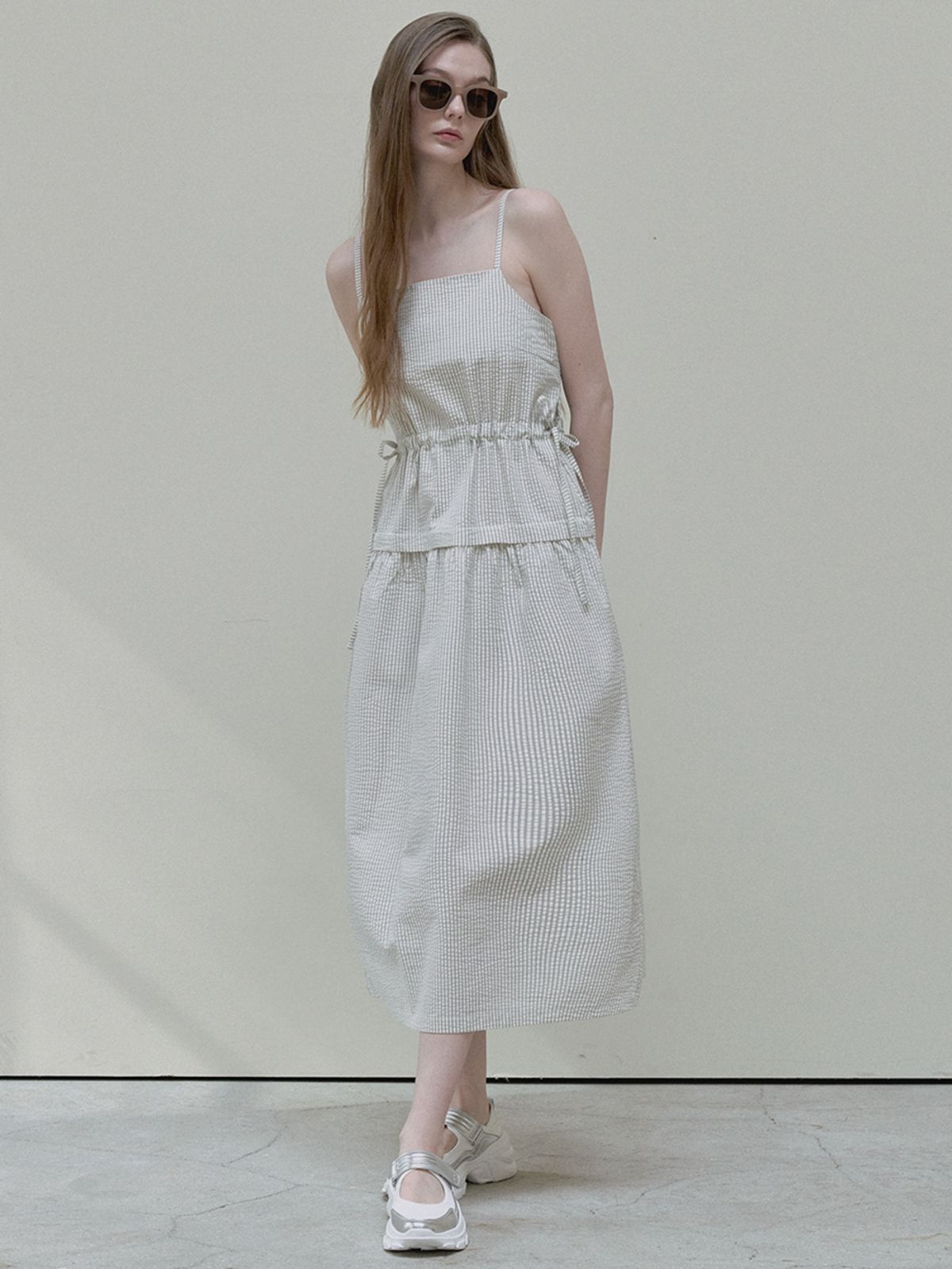 아방(AVANT-G) Stripe Washing Sleeveless Dress - cream